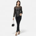 thumbnail image 6 of Women's Sheer Mesh Long Sleeve Top with Sequin Front Panel and Crew Neckline - Small, Black and Silver, 6 of 7