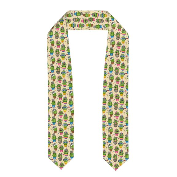 Logiee Cute Cartoon Cactus Print Unisex Adult Graduation Stole Shawl 72" Long for Academic Commencements Shawl-Flattened