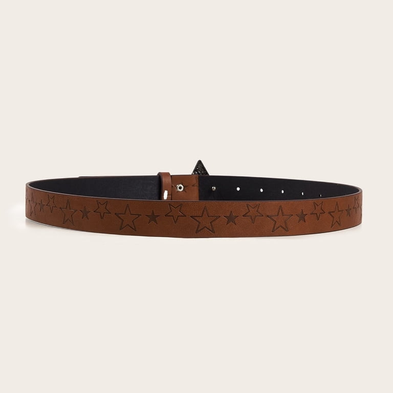 Western Cowgirl Leather Belt with Embossed Buckle - Adjustable Faux Leather, BEAUDRM Women main image 4