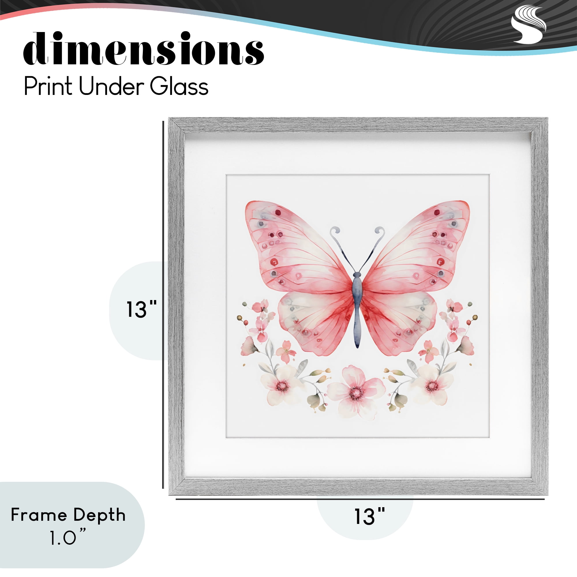 Stupell Industries Pink Symmetrical Butterfly Florals Gray Framed Print Under Glass, design by Creative Studio