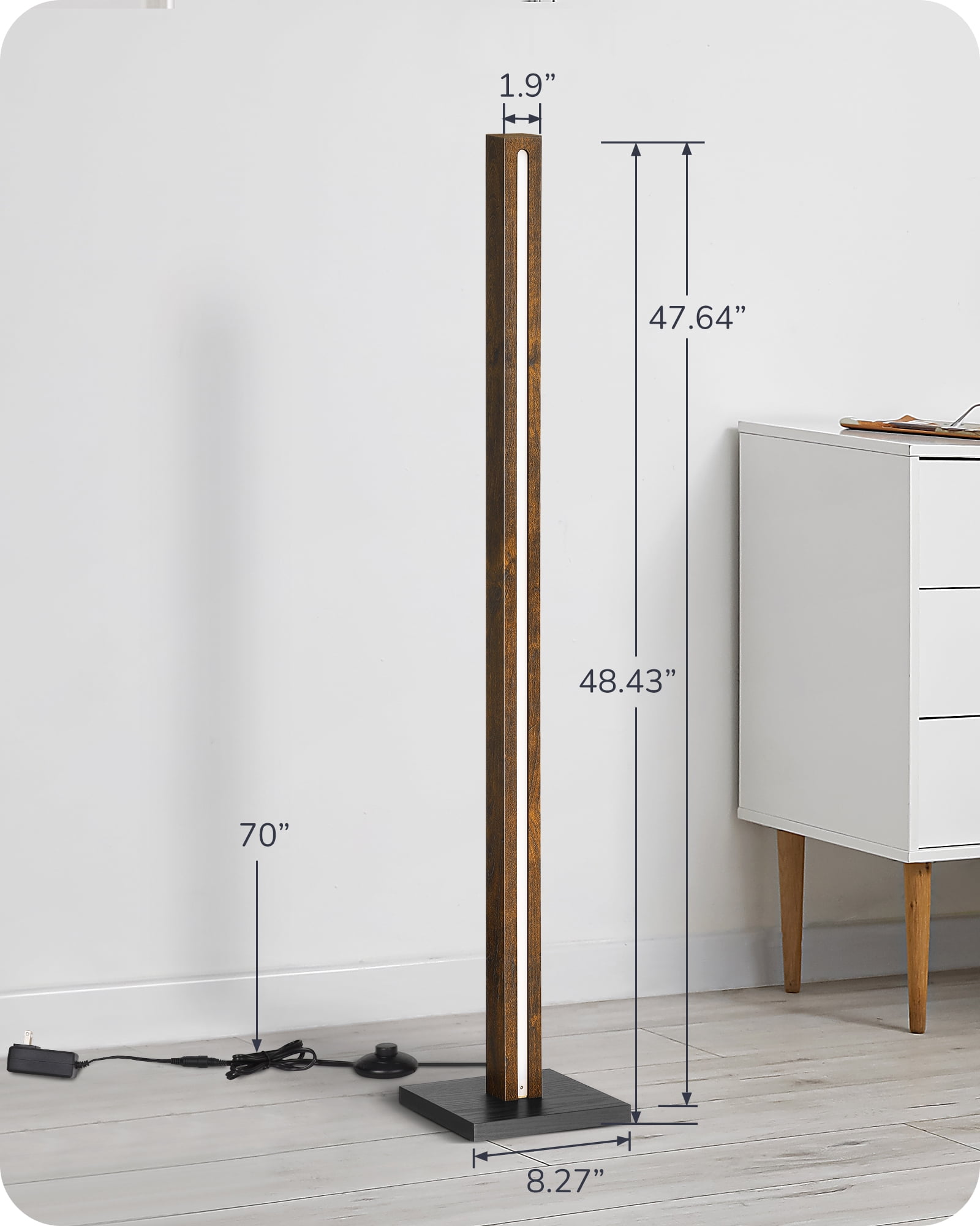 EDISHINE 48.43in Mid-Century Modern Floor Lamps with Remote for Living Room , Dimmable, 7CCT, Dark Walnut
