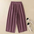 thumbnail image 4 of XuJwPNcy Capri Pants for Women Casual Cotton Linen Wide Leg Pants Elastic Waist Drawstring Capris with Pockets, 4 of 4
