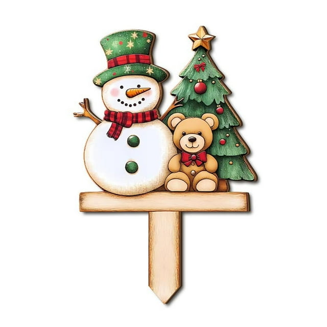 B Christmas Santa Claus Snowman Wooden Ground Stake Welcome Sign Decoration Scm1712-2 Model 13X20 Inches For Holiday Outdoor Decor
