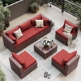 thumbnail image 3 of UDPATIO 7-Piece Wicker Outdoor Conversation Set with Coffee Table and Sofa, Red, 3 of 10
