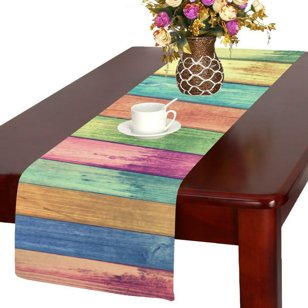 Download MYPOP Vintage Colorful Wood Table Runner Placemat 14x72 ...