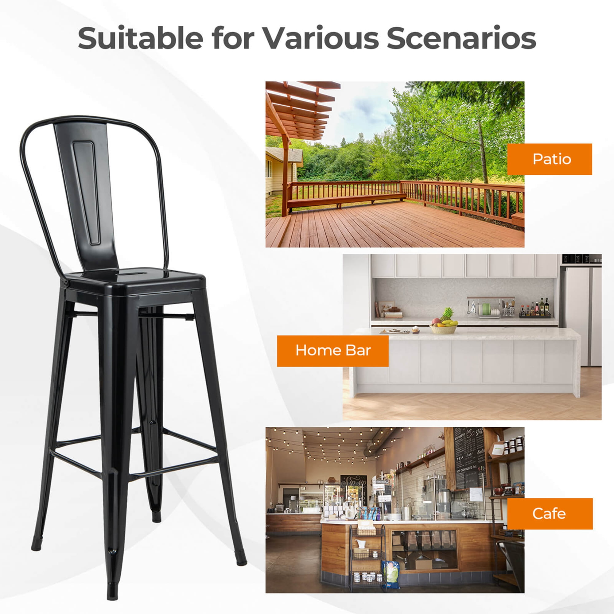Costway Set of 4 Stackable Industrial Bar Stools, 30 Costway Set of 4 Stackable Industrial Bar Stools, 30