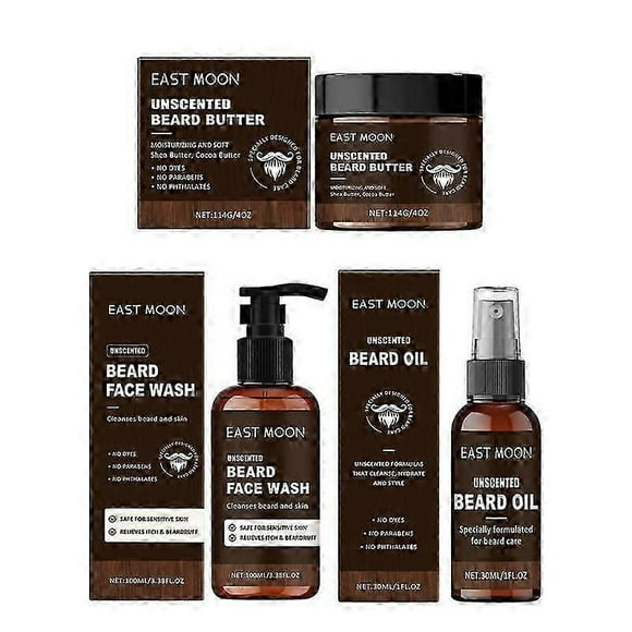 Unscented Beard Care Kit - Fragrance Free for Sensitive Skin - Contains Beard Face Wash, Beard Butter and Beard Oil