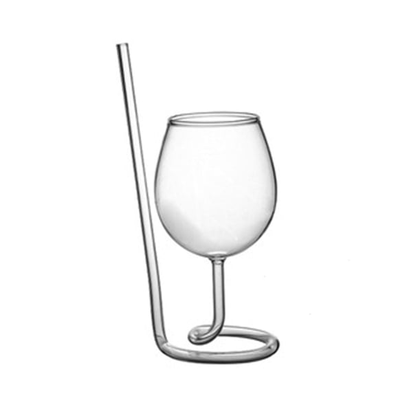 Yihuala for Creative Red Wine Glass Cocktail Clear Cup Goblet with Drinking Tube Straw for Home Restaurant