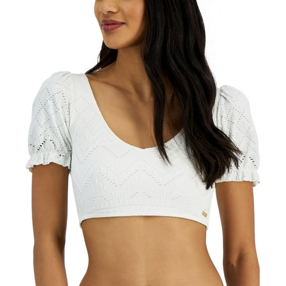 Roxy Women's Juniors Quiet Beauty Short-Sleeve Bikini Top (Bright White, Large)