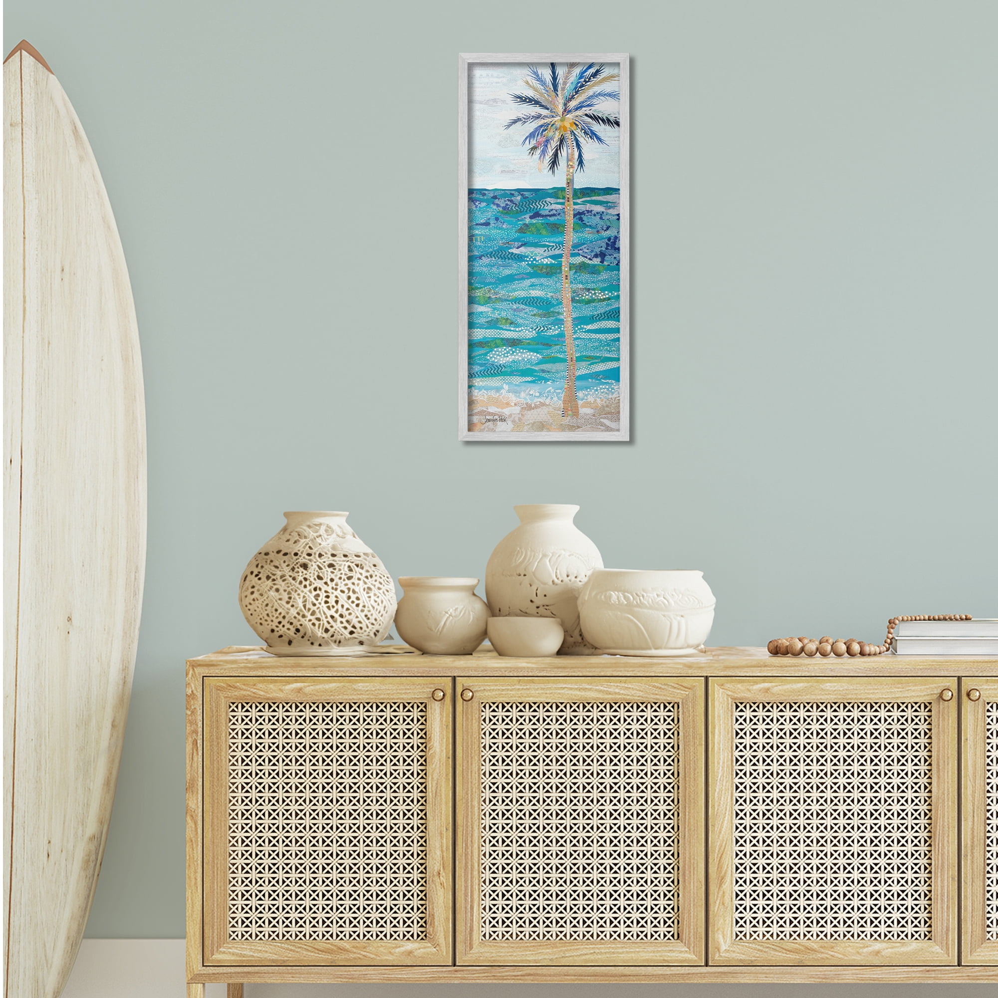 Stupell Industries Tangled in Blue Collage Coastal Painting Gray Framed Art Print Wall Art, 13 x 30