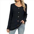 thumbnail image 1 of Suéteres Ligeros para Mujer 2025, Camiseta Henley de Larga, Blusa Informal de Cuello Redondo para Otoño. Negro S, 1 of 10