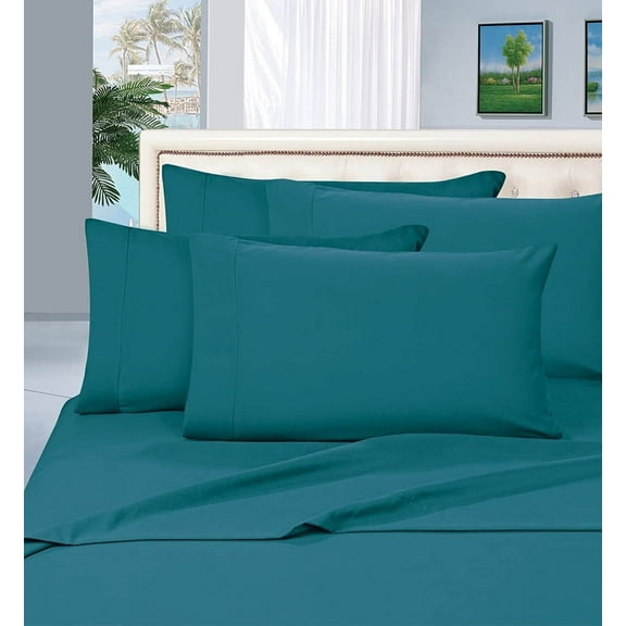 Elegant Comfort 6 Piece Bed Sheets Queen Blue Solid Print 1800 Series Polyester