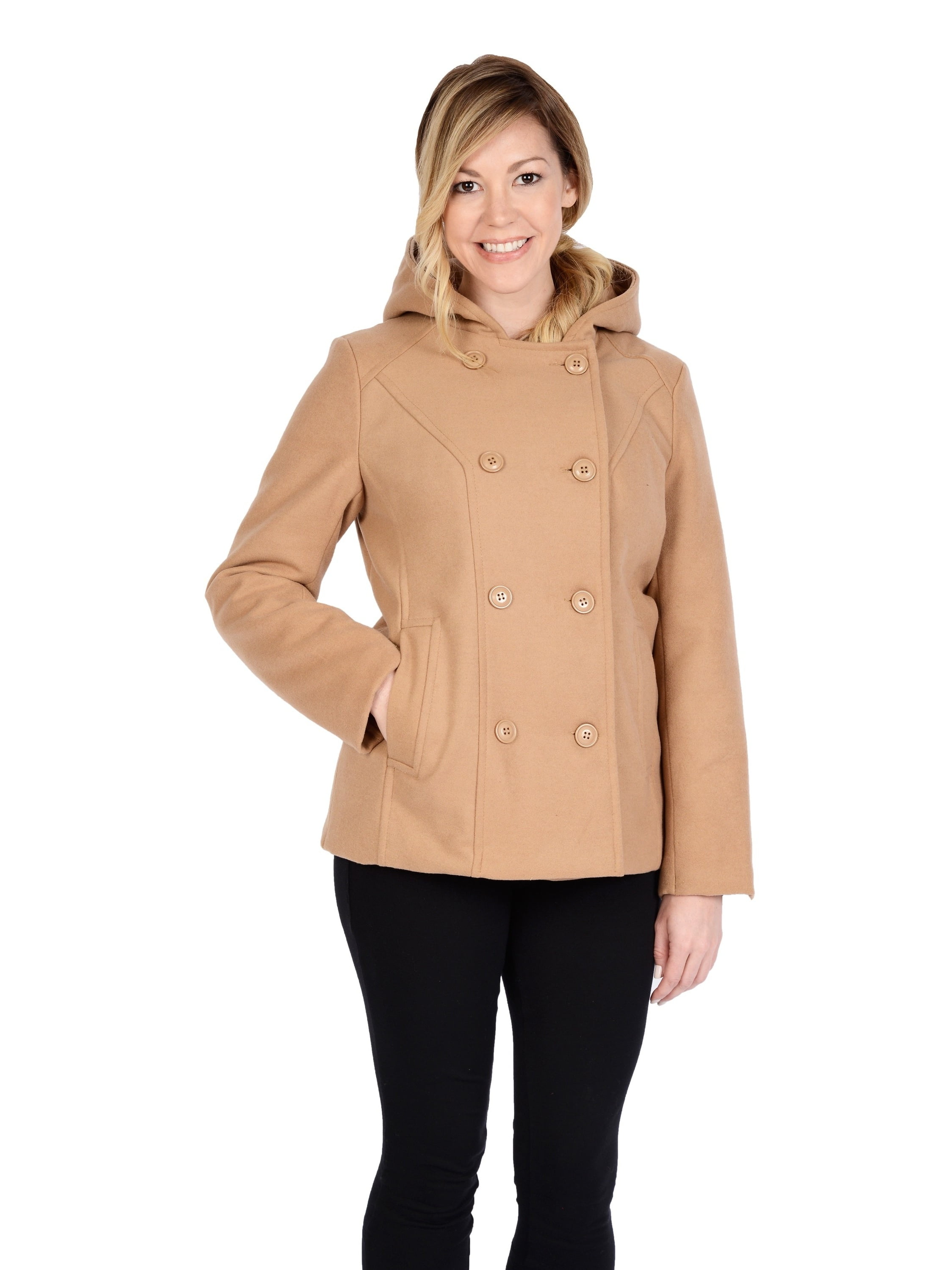 Excelled Women's Fashion Pea Coat With Hood