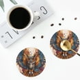 thumbnail image 4 of Vsdgher Colorful Owl Tattoo Art Leather Coasters for Drinks, Durable Drink Coasters 4 Set for Tabletop Protection, Luxurious Home Décor and Housewarming Gift-Round Shape, 4 of 6