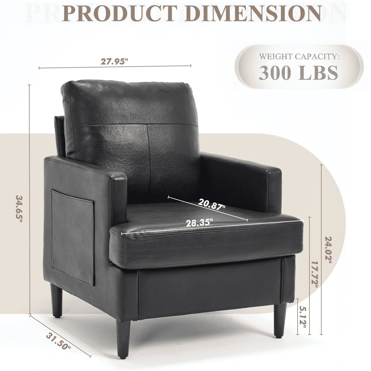 MOONMISS Modern Accent Chair Set of 2,PU Leather Single Sofa with Wood Legs,Reading Armchair for Living Room,Bedroom,Office,Black
