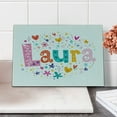 thumbnail image 2 of Laura Cutting Board, Girl Name with Vintage Doodle Style Flowers and Stars Colorful Illustration, Decorative Tempered Glass Cutting and Serving Board, Small Size, Multicolor, by Ambesonne, 2 of 5