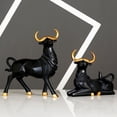 thumbnail image 2 of 2x Estatua de vaca creativa, escultura de toro, figurita artesanal de resina, animal, arte moderno Negro, 2 of 9