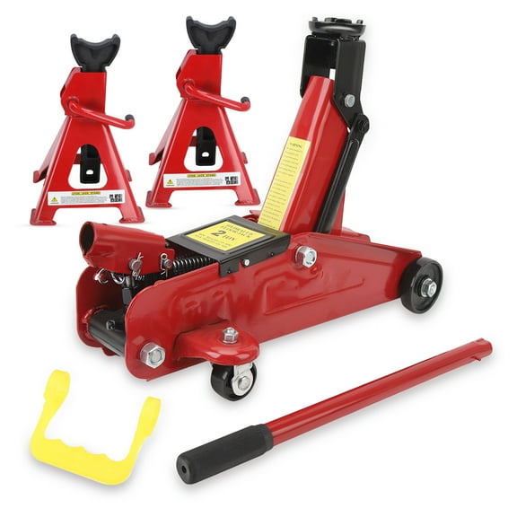 Hydraulic Trolley Service/Floor Jack Combo with 2 Jack Stands, 2 Ton (4409 lb) Capacity, Red
