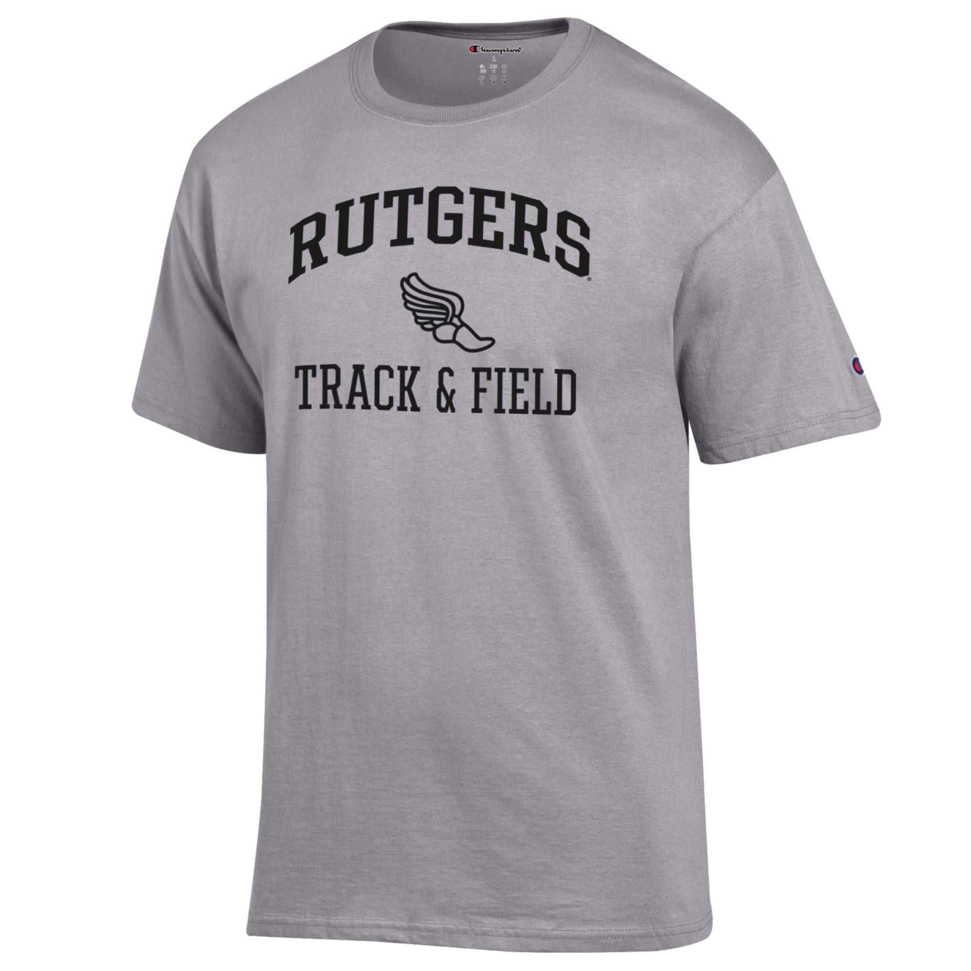 Men's Champion  Gray Rutgers Scarlet Knights Track & Field Icon T-Shirt