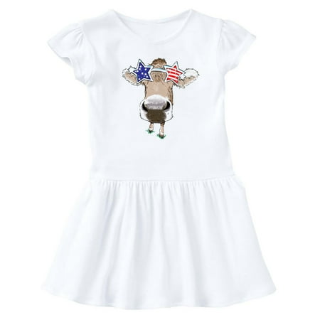 

Inktastic 4th of July Patriotic Cow in Shades Gift Baby Girl Dress