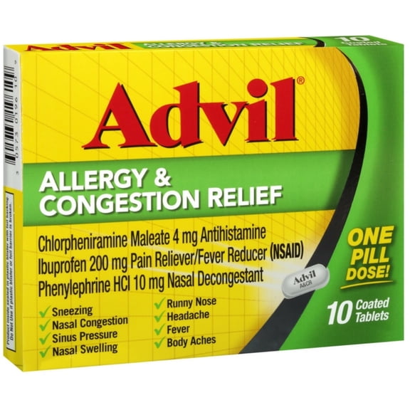 Advil Allergy & Congestion Relief Tablets 10 ea (Pack of 4)