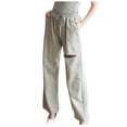 thumbnail image 1 of Pants Clearance Women'S Solid Color Perforated Lace Up High Waist Loose Wide Leg Pants Gray M, 1 of 6