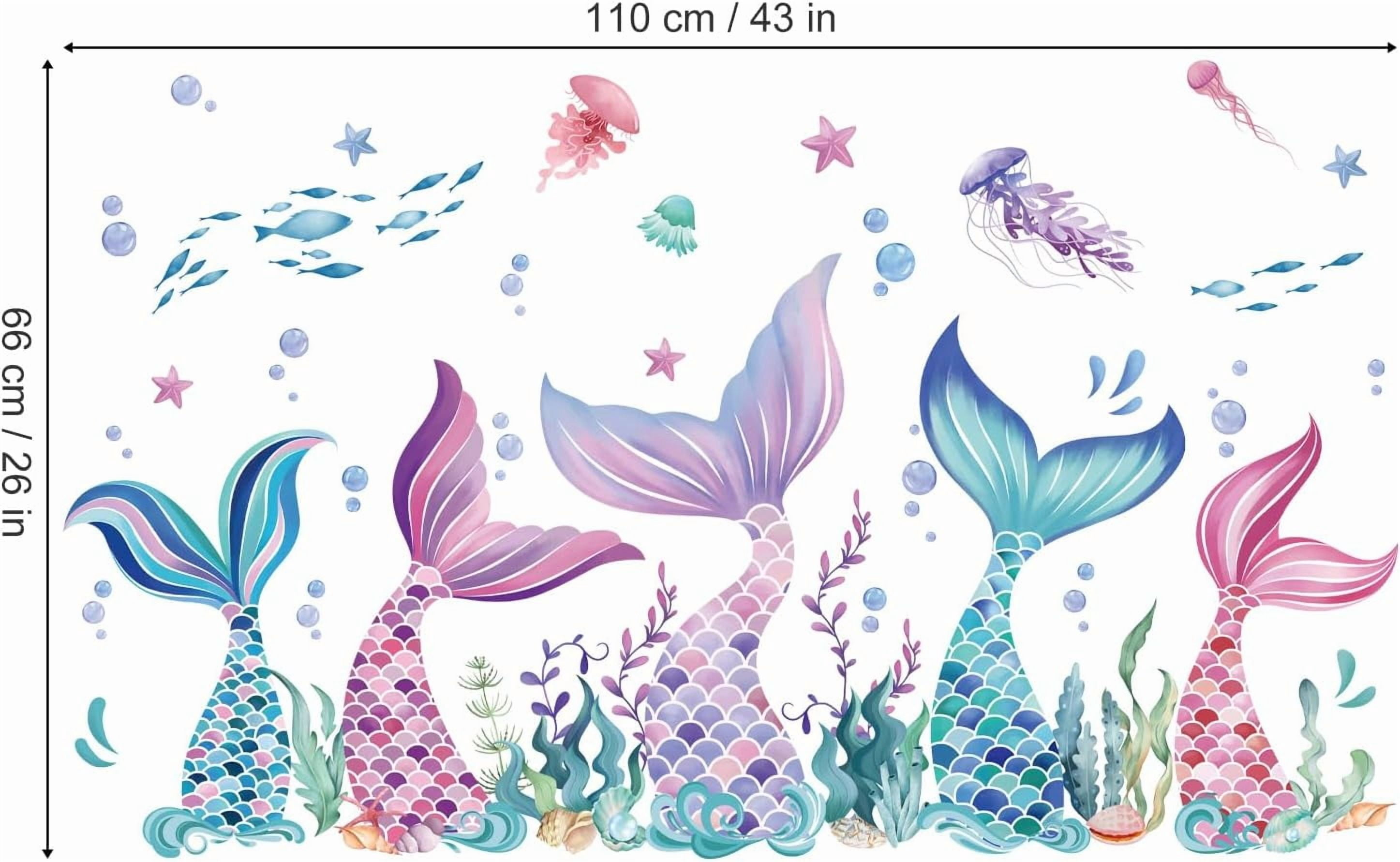 Mermaid Tail Wall Stickers Under The Sea Mermaid Bubble Seaweed Peel and Stick Wall Art Decals for Baby Nursery Girls Bedroom Bathroom