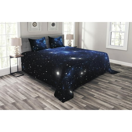Star Needlepoint - Constellation Bedspread Set, Outer Space Star Nebula Astral Cluster Astronomy Theme Galaxy Mystery, Decorative Quilted Coverlet Set with Pillow Shams Included, Blue Black White, by Ambesonne