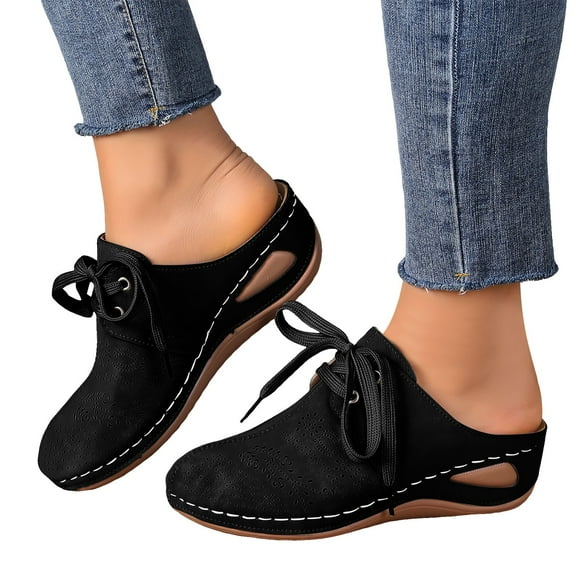 Wedge Clogs for Women Slip on Mules Shoes Comfortable Lace up Closed Toe Backless Summer Sandals