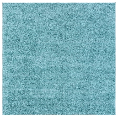 SAFAVIEH New York Willis Solid Machine Washable Shag Area Rug, Aqua, 6'7" x 6'7" Square
