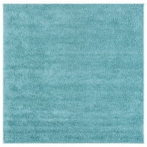 SAFAVIEH New York Willis Solid Machine Washable Shag Area Rug, Aqua, 6'7" x 6'7" Square