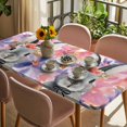 thumbnail image 3 of Easter Bunny Table Cloths for 5 Foot Rectangle Tables, Spring Pink Flowers Rabbit Pastoral Botanical Patio Waterproof Elastic Fitted Tablecloths, Washable Rectangular Table Cover for Camping, 3 of 8