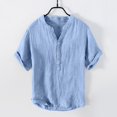 thumbnail image 2 of Mens Linen Shirts Casual 3/4 Sleeve T-Shirts Button down Shirt Regular-Fit Henley T-Shirt Summer Lightweight Beach Vacation Tops Light Blue 5Xl, 2 of 5