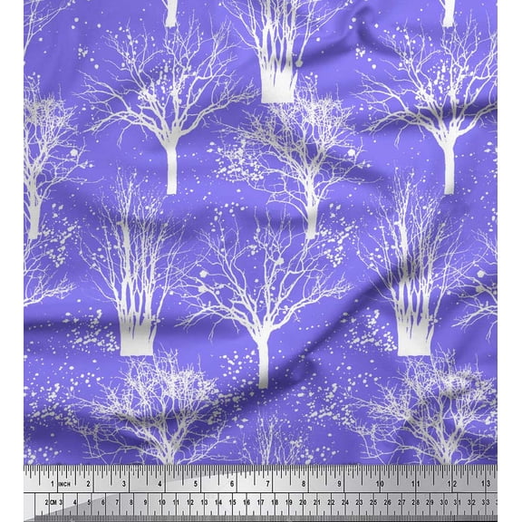Soimoi Purple Poly Georgette Fabric Dry Tree Print Fabric by Yard 42 Inch Wide