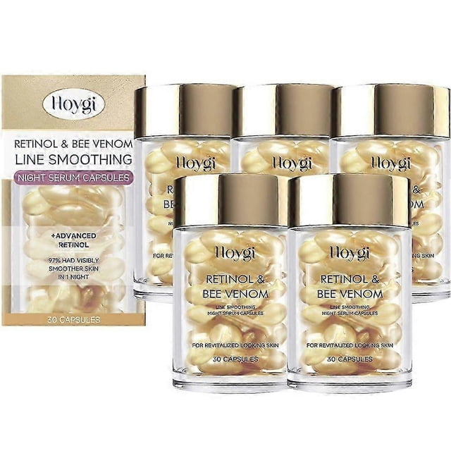 Retinol & Bee Venom Capsules Cream Fine Line Smoothing Night Serum Capsules, Anti-Aging Wrinkle Hydrating Repairing Glowing Brightening Skin