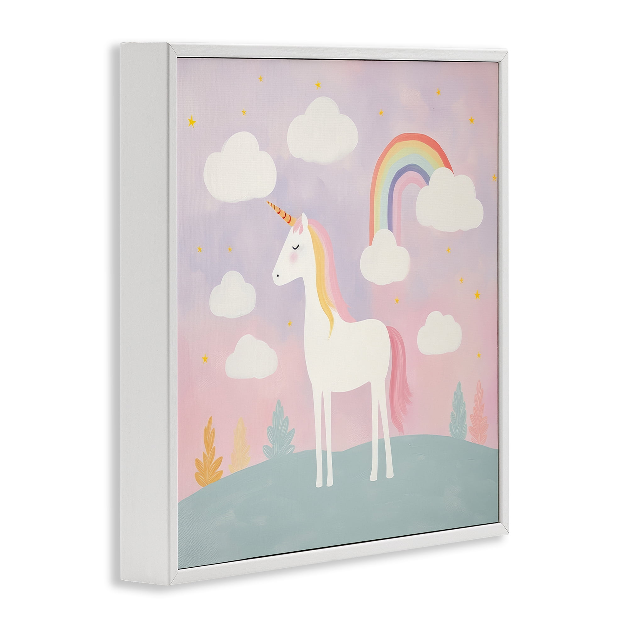 Stupell Industries Mystical Unicorn with Rainbow & Clouds White Framed Giclee Art, design by Lazar Studio