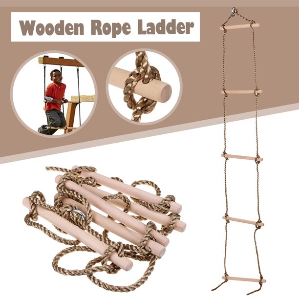5 Rungs Wooden Wood Rope Climbing Ladder Toy For Kids Background