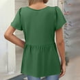 thumbnail image 2 of TQWQT Summer Peplum Tops for Women Short Sleeve Babydoll Vneck T-Shirts Flowy Casual Tunic Top Puff Sleeve Solid Color Blouse Plus Size Maternity Clothes Dark Green 2XL, 2 of 5