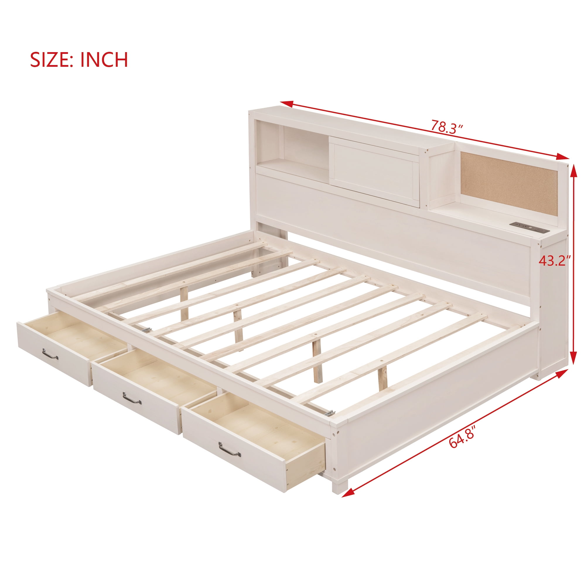 Sailvan Full Size Wooden Daybed with 3 Storage Drawers, Upper Soft Board, Shelf, Set of Sockets
