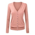 thumbnail image 2 of IMENGL V Neck Plus Size Cardigan Sweater Solid Color Knitted Long Sleeve Short, Pink XL, Size M-3XL, 2 of 4