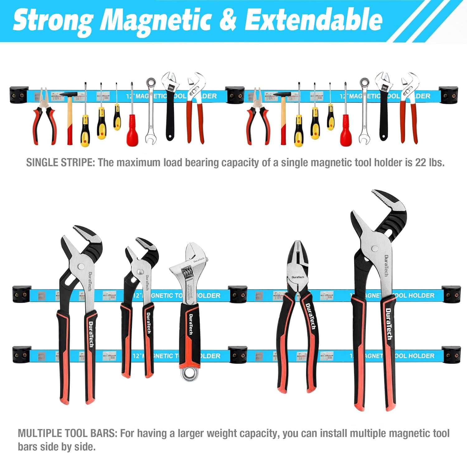 8 PCS Magnetic Tool Holder Strip 18 Inch Tool Magnet Bar for Garage Organization Heavy Duty Space Saving Tool Organizer with Mounting Screws for Garage Workshop Kitchen