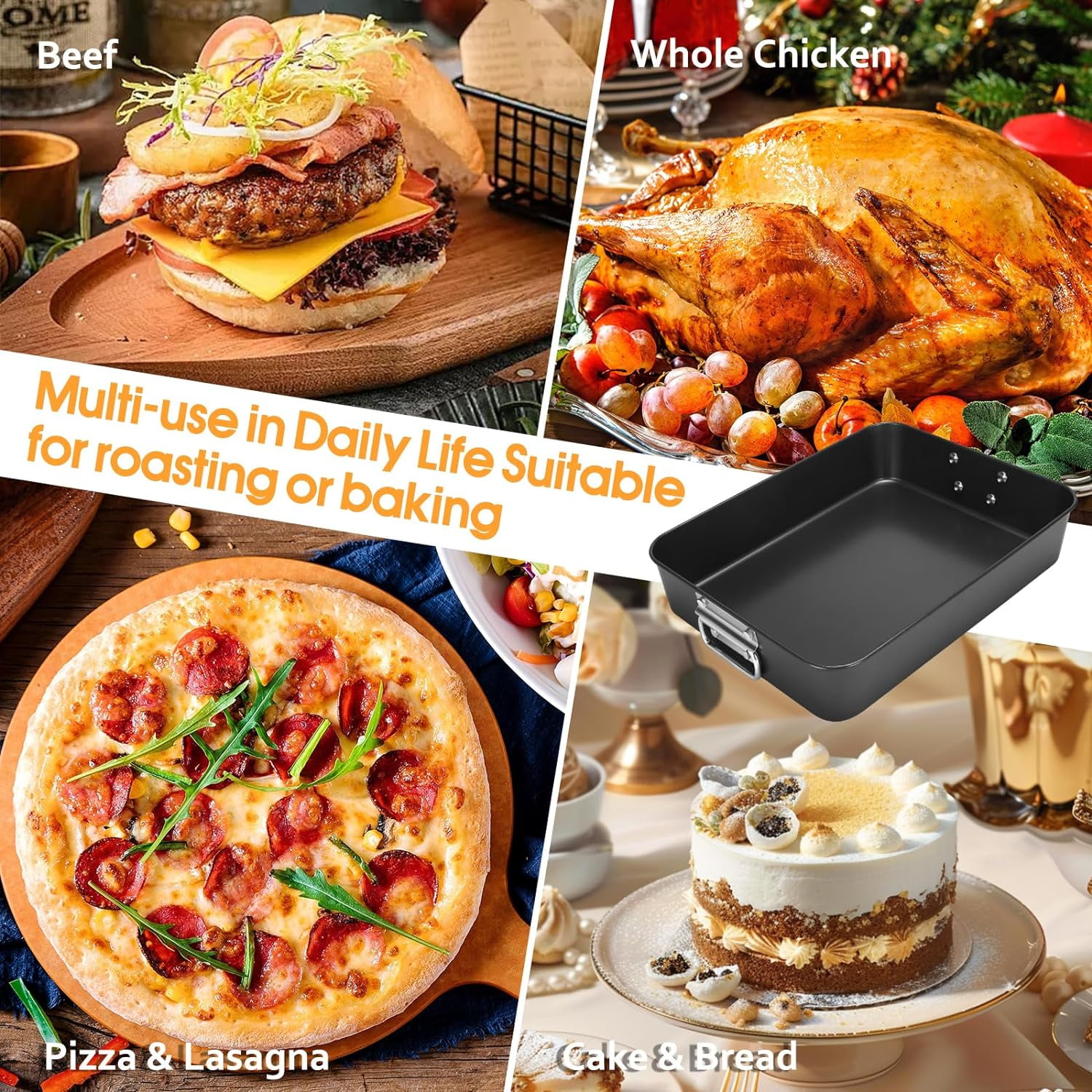 Flantor 2-Pack Carbon Steel Deep Baking Trays - Non-Stick Bakeware Set, 13.85" x 10.62" and 18" x 11.22"