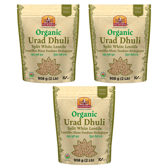 Taj Mahal Organic Split White Lentils (Urad Dal Dhuli), 3-Pack, 908g Each