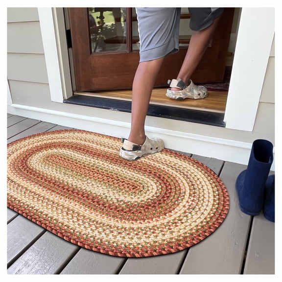 Homespice Barcelona Oval Braided Rug 20x30, Red Braided Rug and Outdoor Washable Rug, The Ideal Country Kitchen Mat and Waterproof Outdoor Rugs for Patios