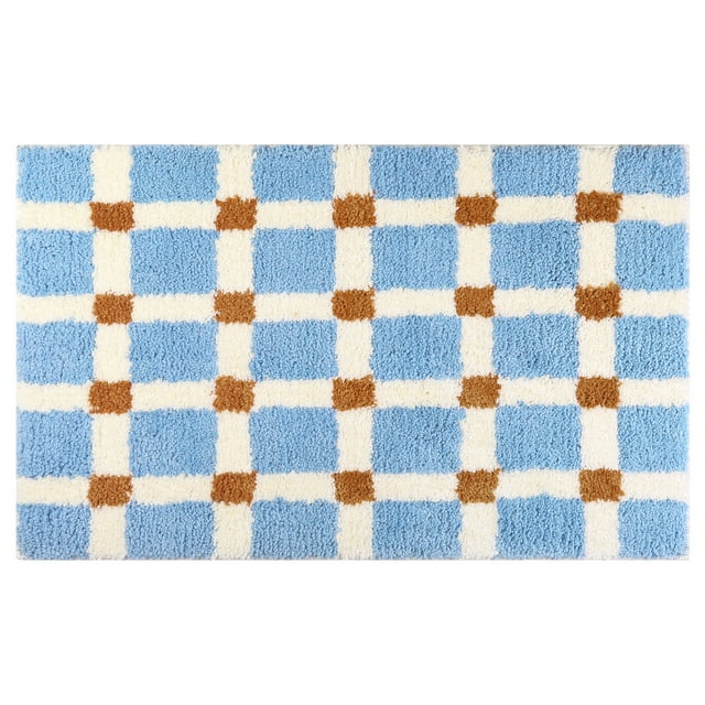 REGALWOVEN Alfombrillas de baño antideslizantes a cuadros, suaves y esponjosas, alfombras absorbentes para ducha, lavabo azul-2 20" x 32"