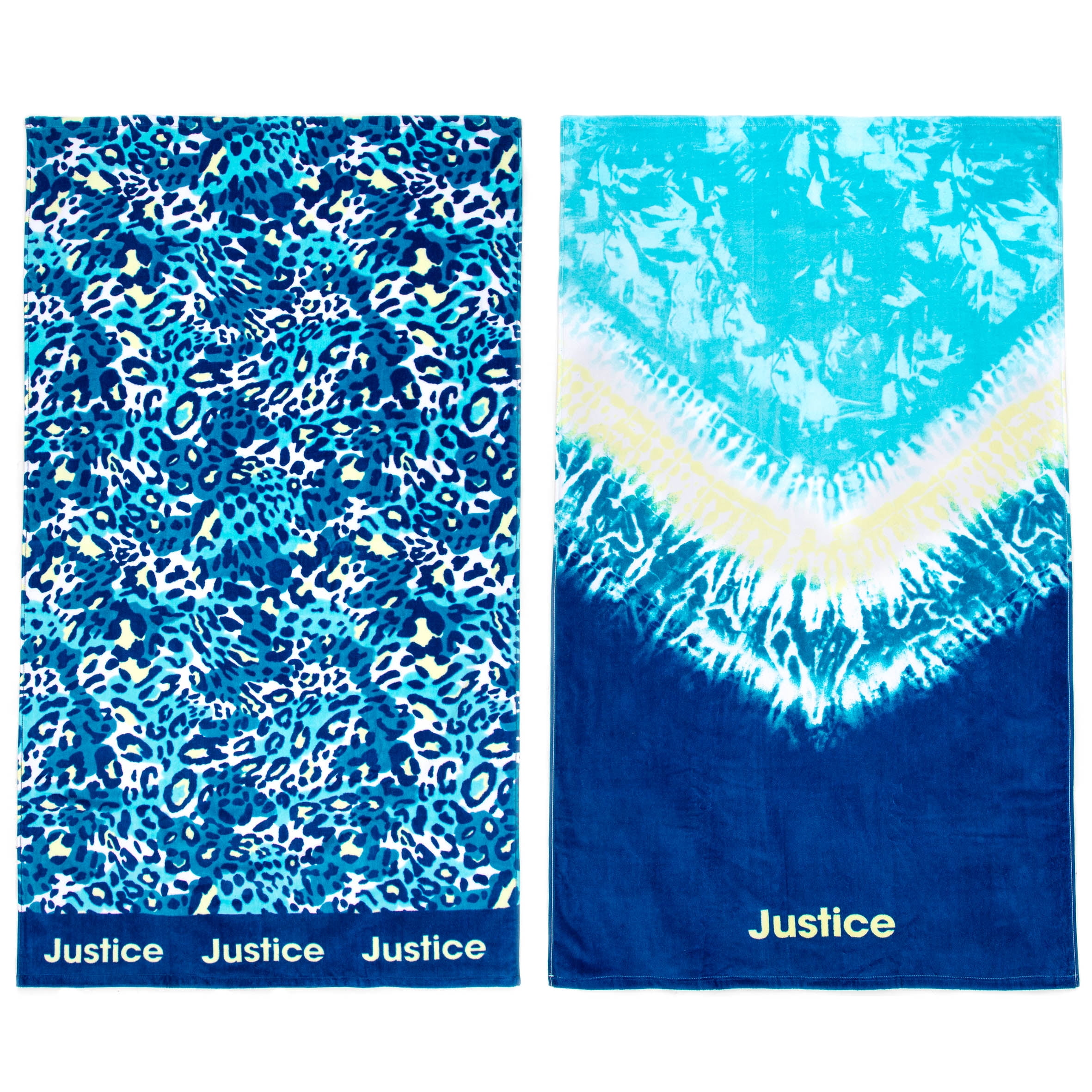 Justice Blue Cheetah and Blue Tie Dye 2-Pack Towel Set, Color Blue, 30 x 54