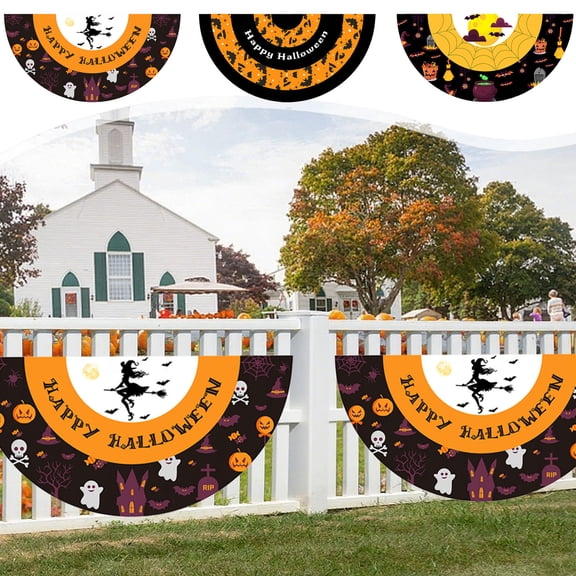 2PCS Halloween Bunting Halloween Flag Halloween Banners for Outside Halloween Flags Bunting Flags Outdoor Halloween Fan Flags Banners Halloween Courtyard Fence Wall Hangings Indoor Outdoor Decoration