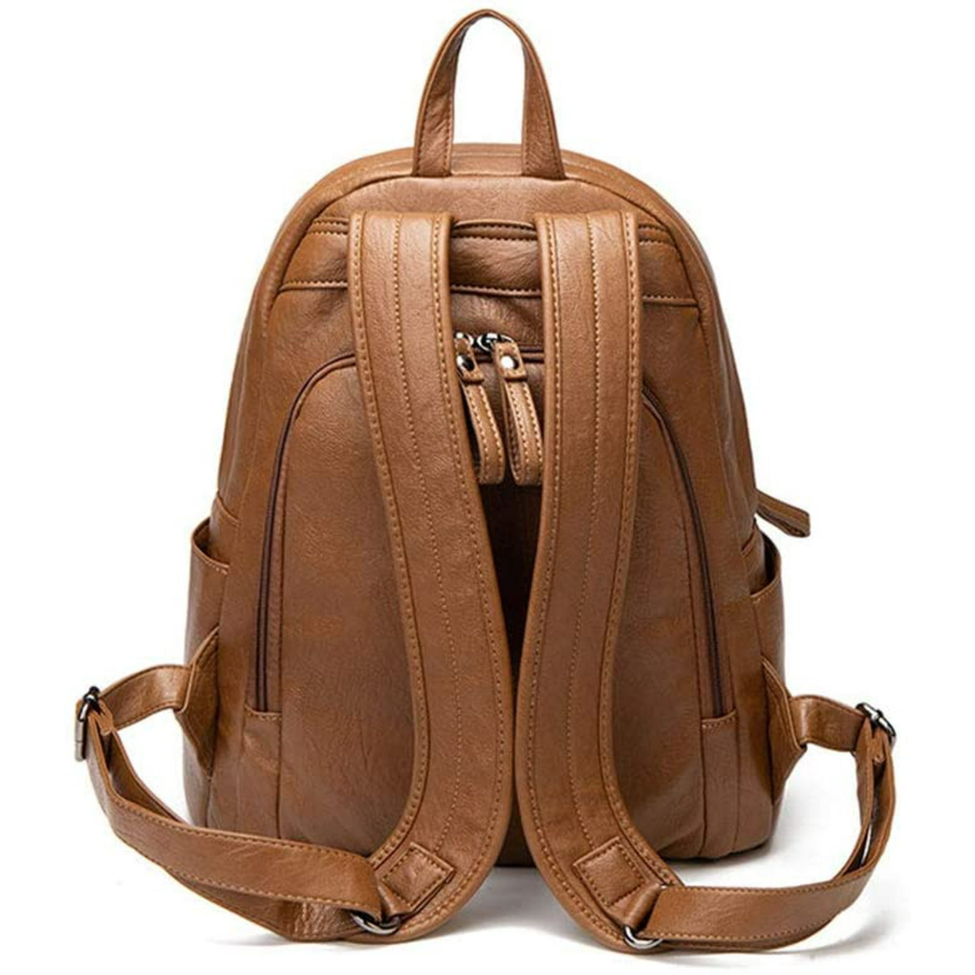 Htooq Soft Leather Large Capacity Backpack Multifunctional Fashion Backpack For Women Ladies Girls Caramel Color Women Girls Bag Beige