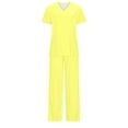 thumbnail image 4 of QATAINLAV On Sale and Clearance Scrubs for Women Set 2024 Fall Medical Uniform Casual V-Neck Scrub Top and Loose Straight Pants 2 Piece Outfits with Pockets Yellow XXL, 4 of 6