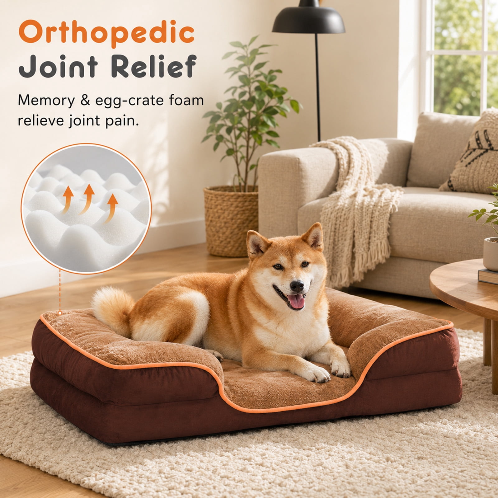 Alvantor L/XL Orthopedic Dog Bed for Extra Large Dogs & Cats with Washable Removable Cover Non-Slip Base Waterproof Liner, Pet Bed with Sides